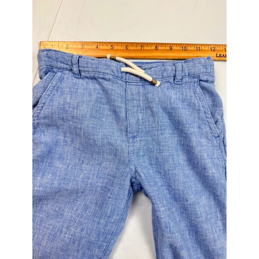 Gymboree Boys Blue Linen Blend Pants Roll Tab Trousers Size 8 Drawstring Summer